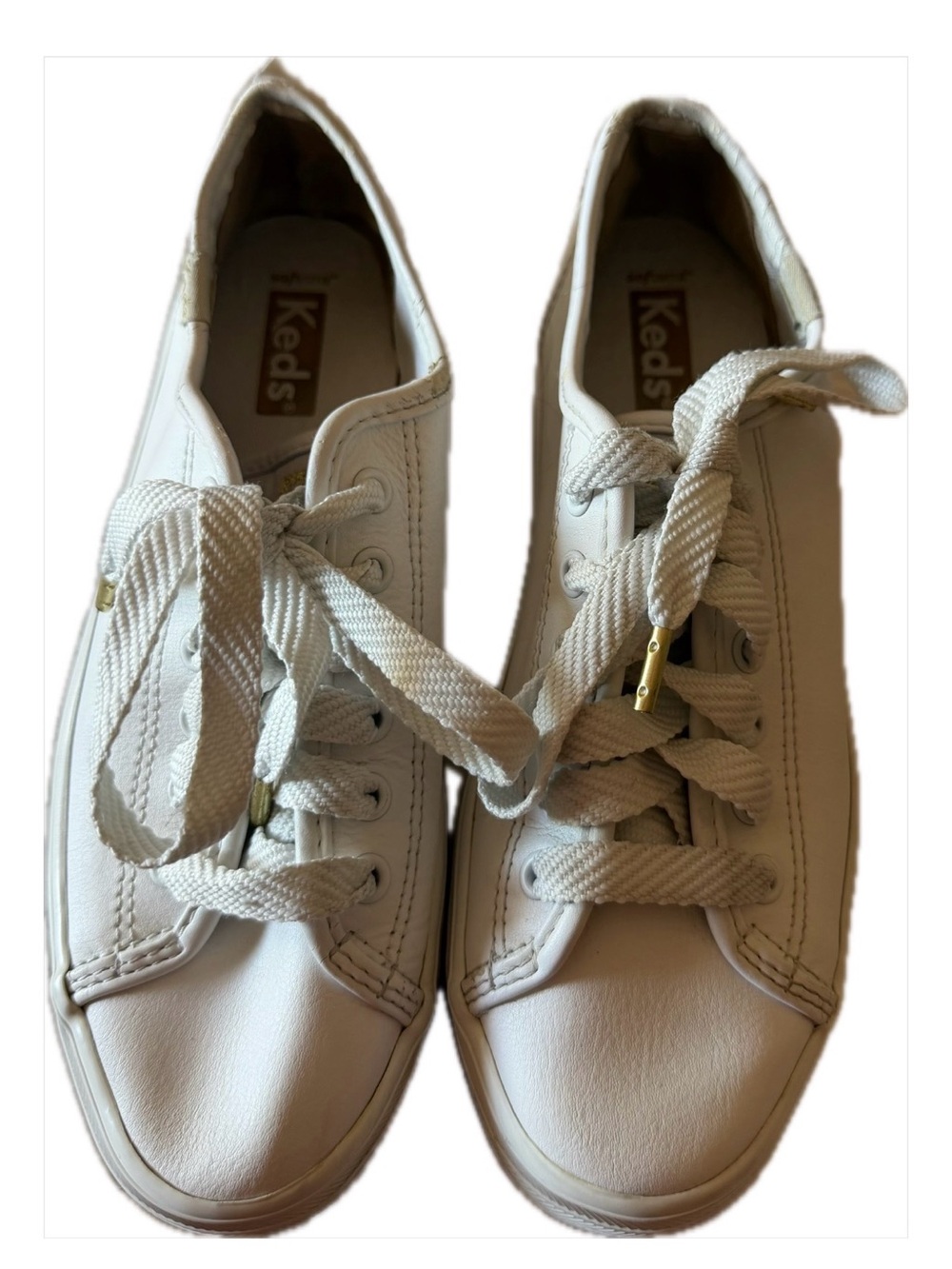 Keds White Low-Top Sneakers with Gold Aglet Details